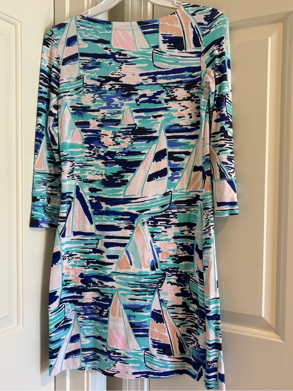 Lilly Pulitzer Aqua, Navy & Pink Sailboat Shift Dress (XXS)